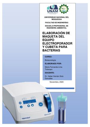 ELABORACIÓN DE UNA MAQUETA DE ELECTROPORADOR Y CUBERTA PARA BACTERIAS
