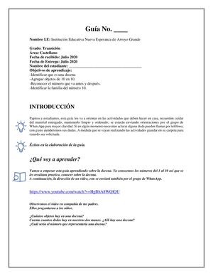 Guia De Aprendizaje La Decena
