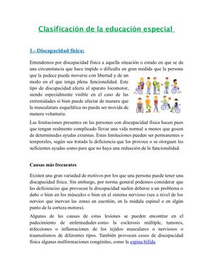 Clasificacion De La Educacion Especial