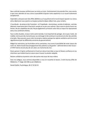 Aide Psychologique Au Confinement