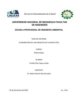 Elaboración de una maqueta de un biofiltro