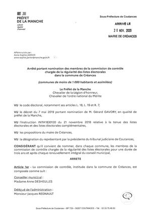 Arrêté De Nomination Commission De Contrôle Listes Electorales