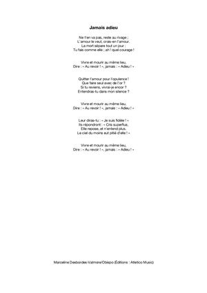 Texte Jamais Adieu