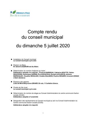 5 juillet 2020, compte rendu du conseil
