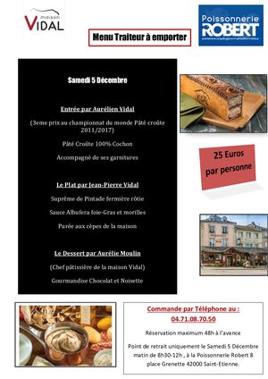Menu restaurant VIDAL 5 décembre 2020