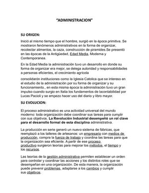 ORIGEN Y EVOLUCION DE LA ADMINISTRACION