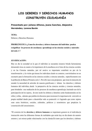 Proyecto De Aula Ii Los Deberes Y Derechos Humanos Construyen Ciudadanía
