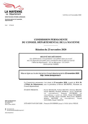 Relevé de décision - réunion du 23/11/2020