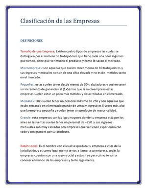 Clasificación De Las Empresas