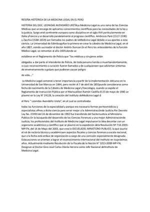 Reseña Histórica De La Medicina Legal En El Perú