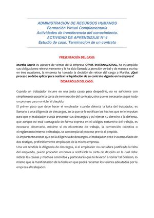 Estudio De Caso Terminacion De Contrato ADMON RRHH