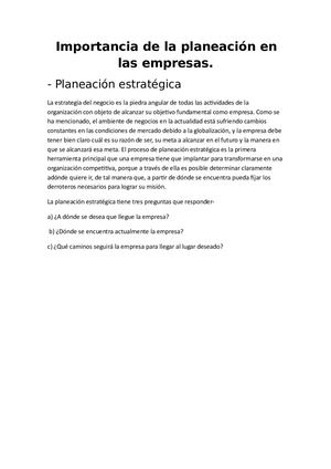 Importancia De La Planeación En Las Empresas