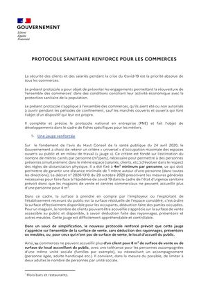 Protocole Sanitaire Commerces