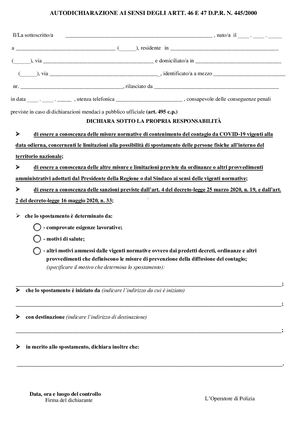 Modello Autodichiarazione Editabile Ottobre 2020