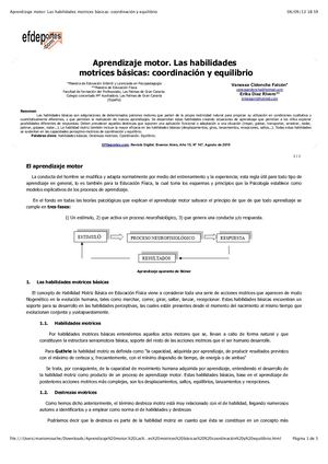 Aprendizaje Motor Las Habilidades Motrices B Sicas Coordinaci N Y Equilibrio