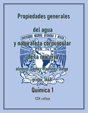 Propiedades Generales Del Agua Y Naturaleza Corpuscular De La Materia