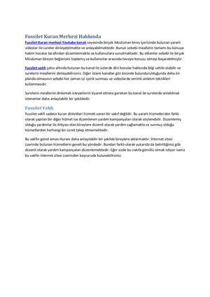 Fussilet Kuran Merkezi Hakkında