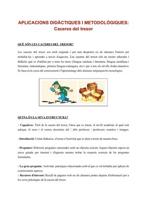 APLICACIONS DIDÀCTIQUES I METODOLÒGIQUES: CACERES DEL TRESOR