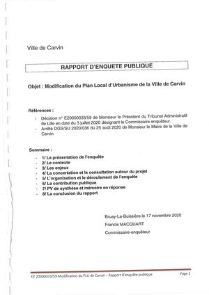 Modification du PLU - Rapport du Commissaire Enquêteur