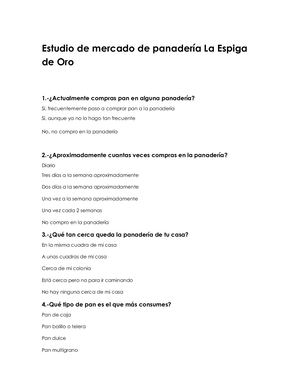 Estudio De Mercado De Panadería La Espiga De Oro