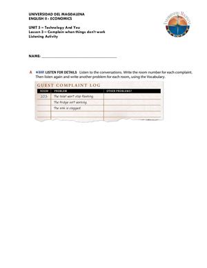 Template Unit 5 Guest Complain Log Listening