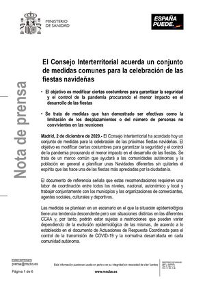 Medidas anticovid Fiestas Navideñas 2020