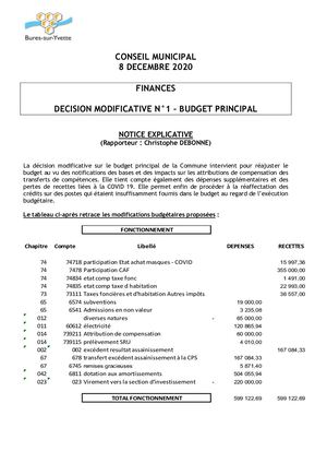 03- NOTICE+PROJETDELIB - DM N° 1 Budget Principal 2020