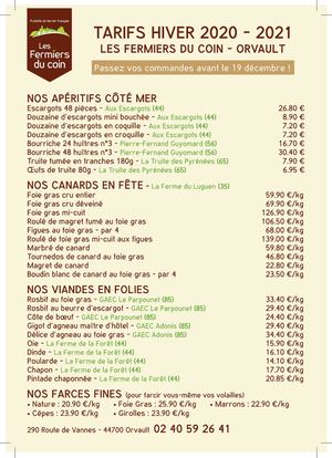 Tarifs Noël 2020 - Fermiers du Coin Orvault