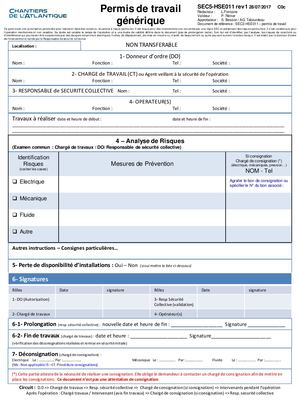 SEC5 HSE011 Rév 1 - Formulaire Permis De Travail Générique