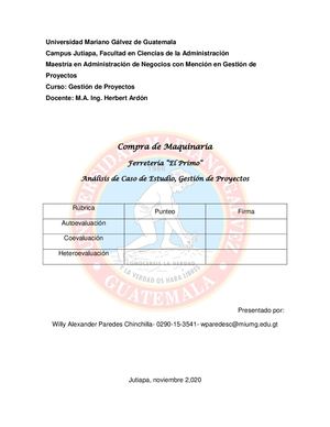 Caso De Estudio Gestion De Proyectos Compra De Maquinaria