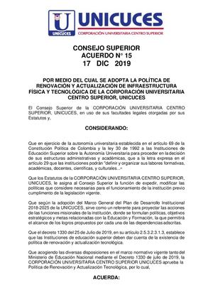 Política Renovación Y Actualización De Infraestructura Física Y Tecnológica