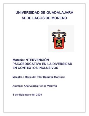INTERVENCIÓN PSICOEDUCATIVA EN LA DIVERSIDAD EN CONTEXTOS INCLUSIVOS