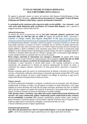 TUTTE LE MISURE IN EMILIA ROMAGNA DAL 6 DICEMBRE 2020