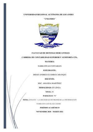 Ensayo Necesidad De Mejorar La Informacion Narrativa En El Ecuador Guambo Diego Andres