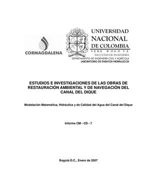 Estudio sobre las Obras de Recuperación del Canal del Dique. Modelación Matemática -