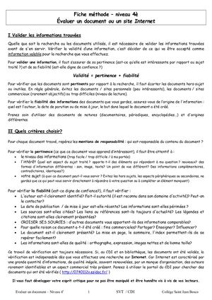 2020 2021 Svt 4e Valider Un Site Internet Evaluer Un Document Ou Site Internet