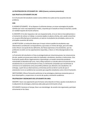 La Frustracion Del Estudiante En Linea