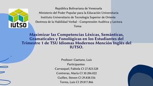 MAXIMIZAR LAS COMPETENCIAS LÉXICAS SEMÁNTICAS, GRAMATICALES Y FONOLÓGICAS
