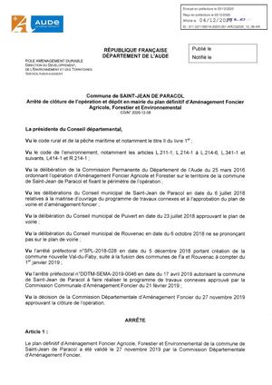 Arrete Cloture Afafe Saint Jean De Paracol Au 01 12 2020 Signé Visé Affiché