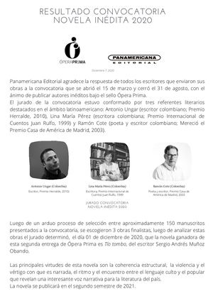 Resultado segunda convocatoria Ópera Prima Panamericana Editorial