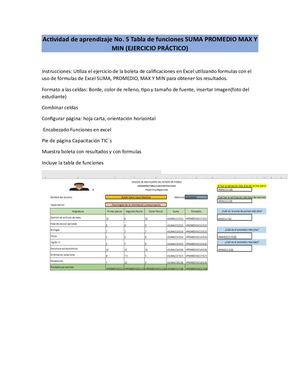 Actividad De Aprendizaje No 5 Tabla De Funciones Suma Promedio Max Min Y Ejercicio Practico