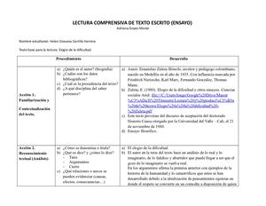 6. Lectura Comprensiva De Texto Escrito - Elogio De La Dificultad