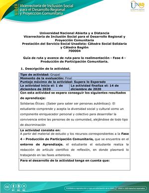 Guía De Ruta Y Avance De Ruta Para La Realimentación Fase 4 Producción De Participación Comunitaria