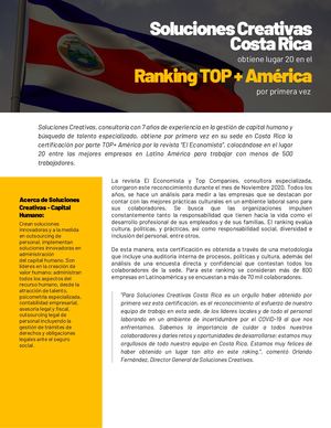 Soluciones Creativas Costa Rica obtiene la certificación por parte TOP+ América