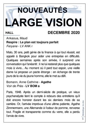 Liste des nouveautés Large Vision - Décembre 2020