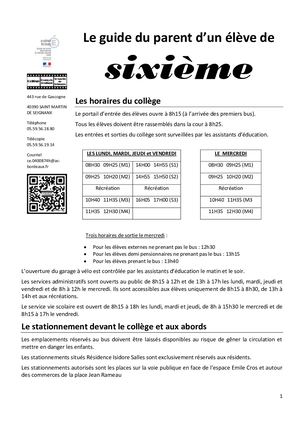 Le Guide Du Parent De Sixième