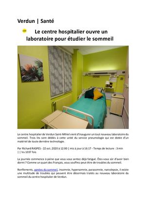 Le Centre Hospitalier Ouvre Un Laboratoire Pour éTudier Le Sommeil L'est Républicain 22 Octobre 2020