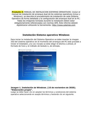•	Producto 3: MANUAL O VIDEO DE INSTALACION SISTEMAS OPERATIVOS: