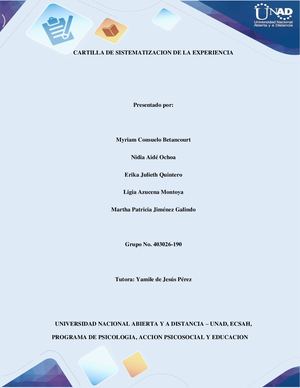 Cartilla De Sistematizacion De La Experiencia Grupo 190 Educacion