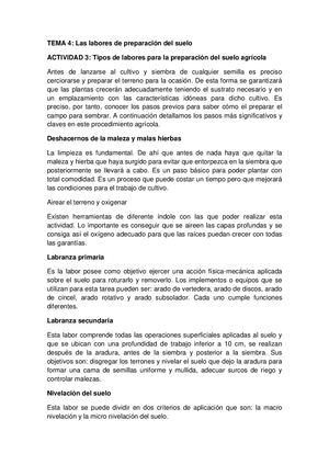 TEMA4, ACTIV3Tipos De Labores Para La Preparación Del Suelo Agrícola